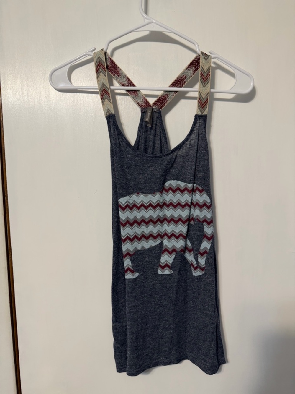 Vanity Gray Racerback Tank with Patterned Straps - Picture 2 of 4